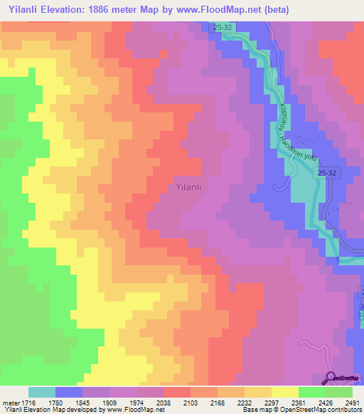 Yilanli,Turkey Elevation Map