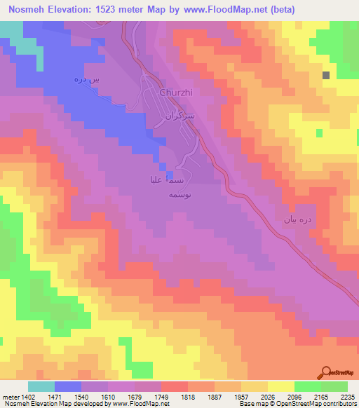 Nosmeh,Iran Elevation Map