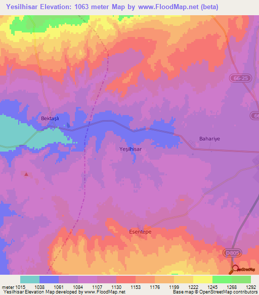 Yesilhisar,Turkey Elevation Map