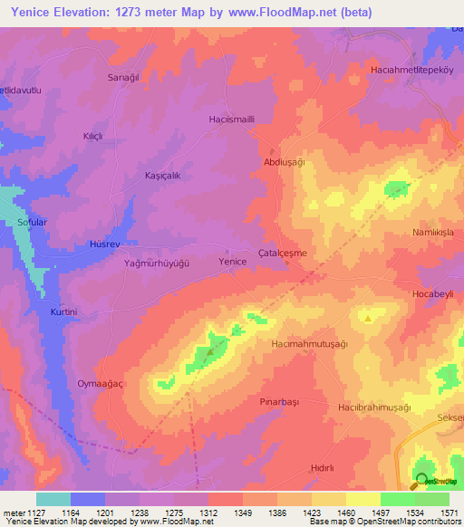 Yenice,Turkey Elevation Map