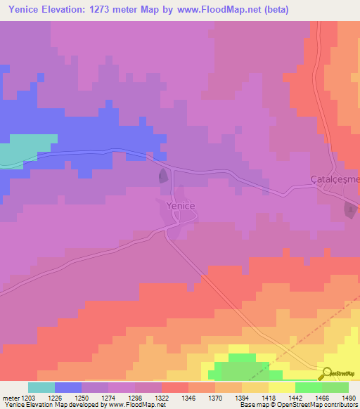 Yenice,Turkey Elevation Map
