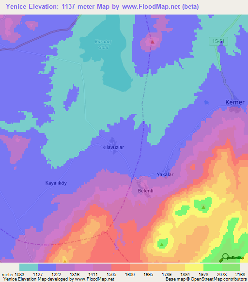 Yenice,Turkey Elevation Map