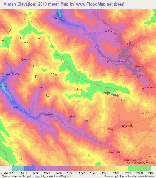 Virash,Iran Elevation Map