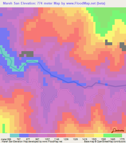 Mareh San,Iran Elevation Map