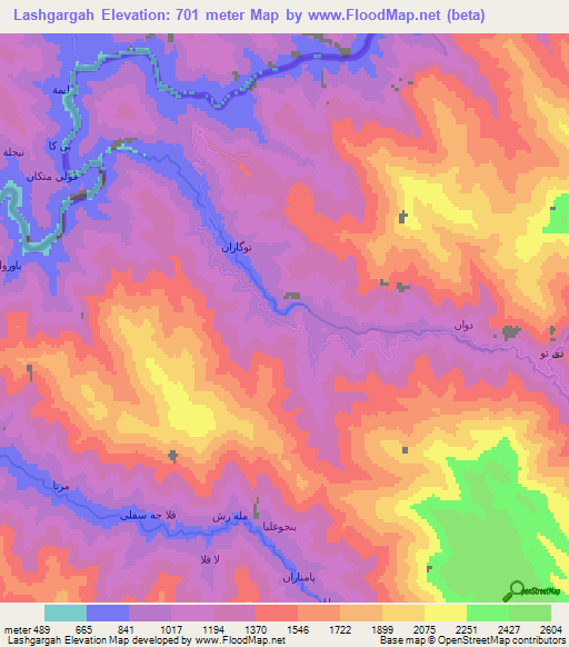 Lashgargah,Iran Elevation Map