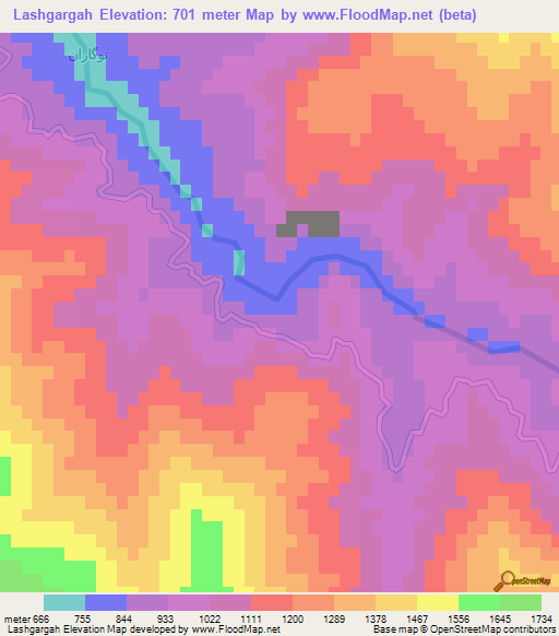 Lashgargah,Iran Elevation Map