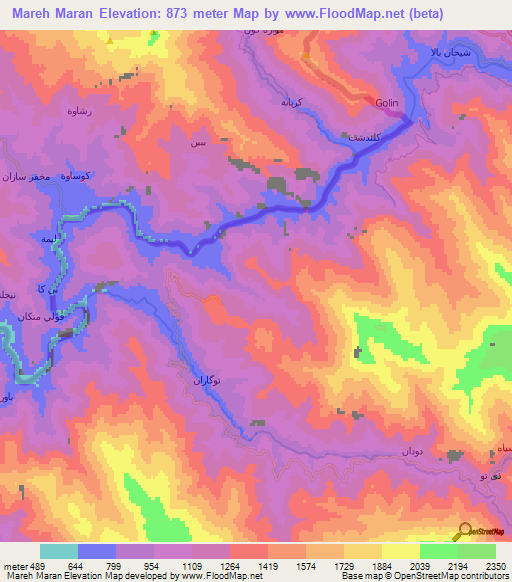 Mareh Maran,Iran Elevation Map