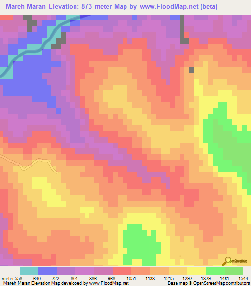 Mareh Maran,Iran Elevation Map