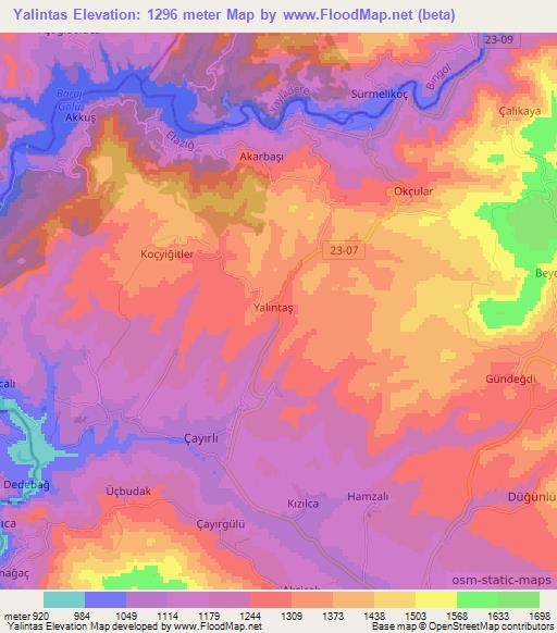 Yalintas,Turkey Elevation Map