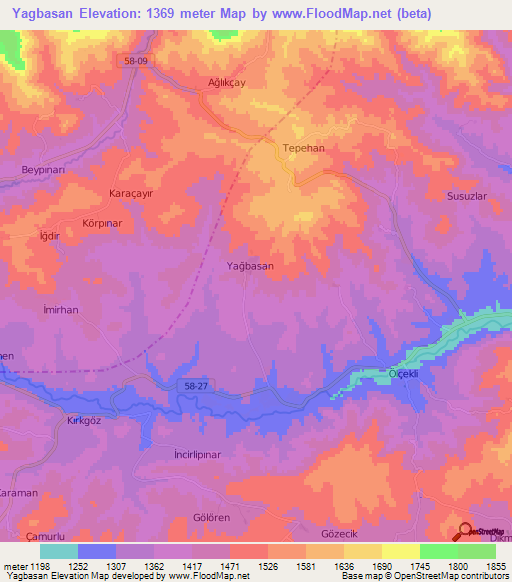 Yagbasan,Turkey Elevation Map