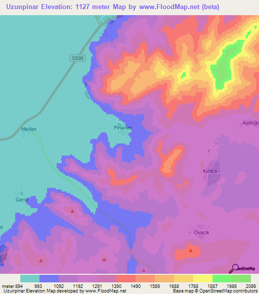 Uzunpinar,Turkey Elevation Map