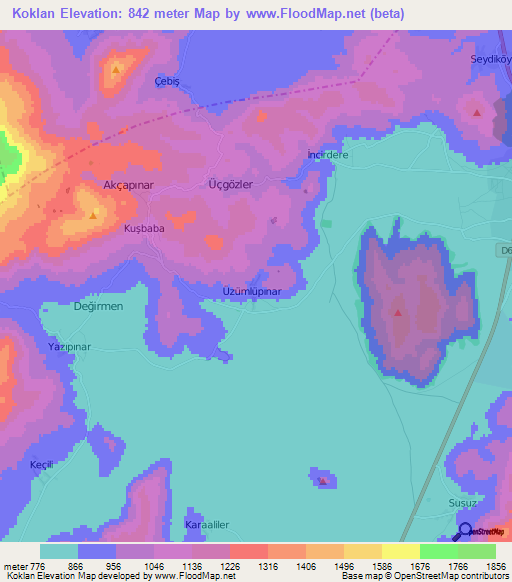 Koklan,Turkey Elevation Map