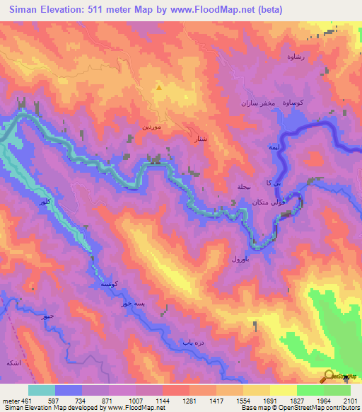 Siman,Iran Elevation Map