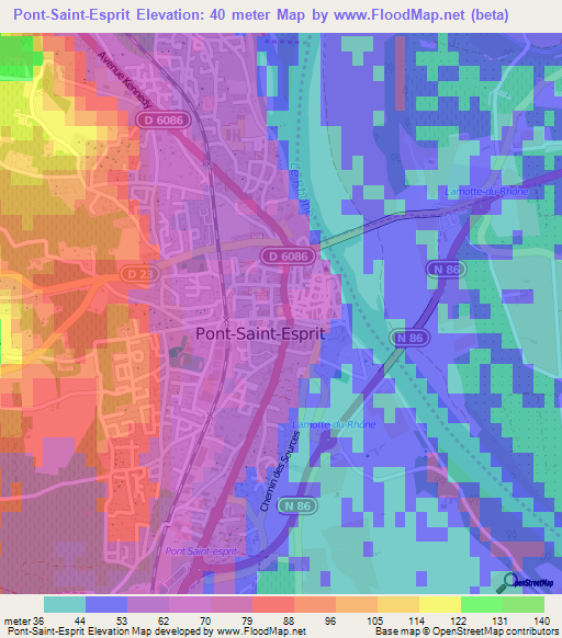 Elevation of PontSaintEsprit,France Elevation Map, Topography, Contour