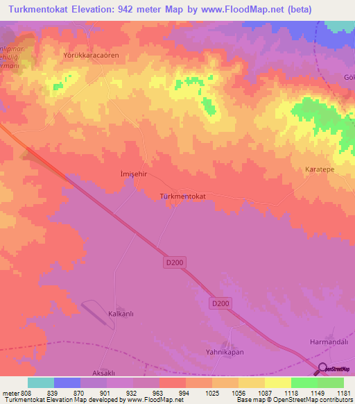 Turkmentokat,Turkey Elevation Map