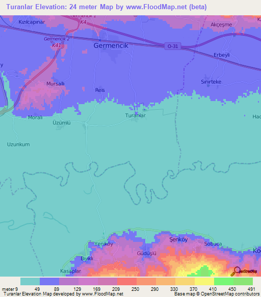 Turanlar,Turkey Elevation Map