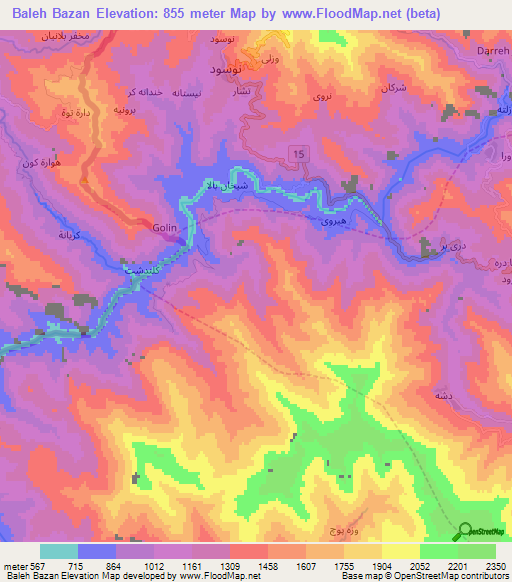 Baleh Bazan,Iran Elevation Map