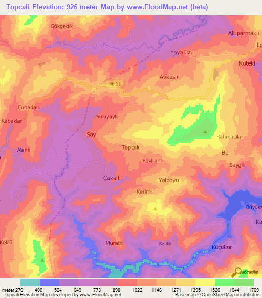 Topcali,Turkey Elevation Map