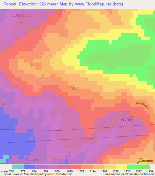 Topcali,Turkey Elevation Map
