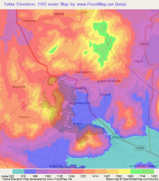 Tekke,Turkey Elevation Map