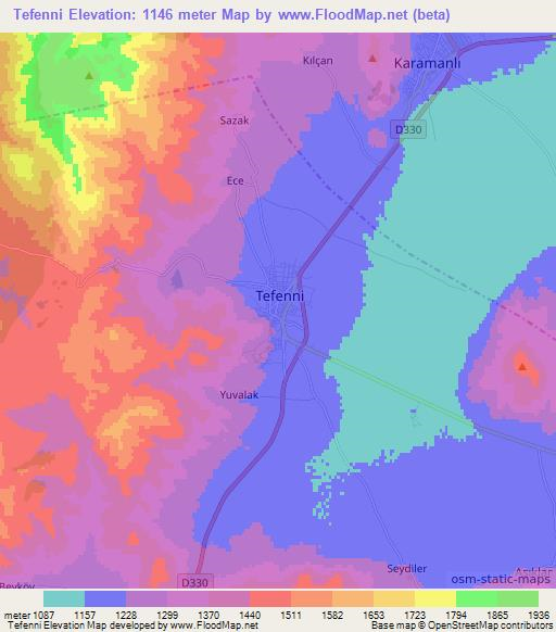 Tefenni,Turkey Elevation Map
