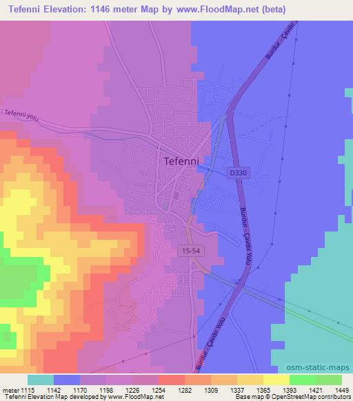 Tefenni,Turkey Elevation Map