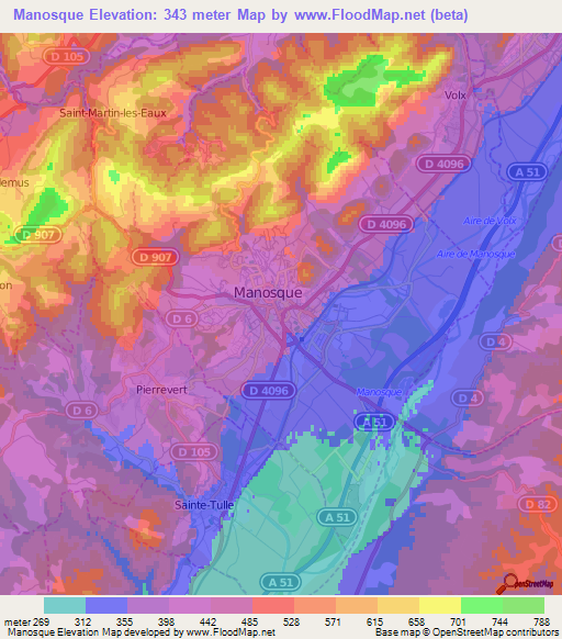Manosque,France Elevation Map
