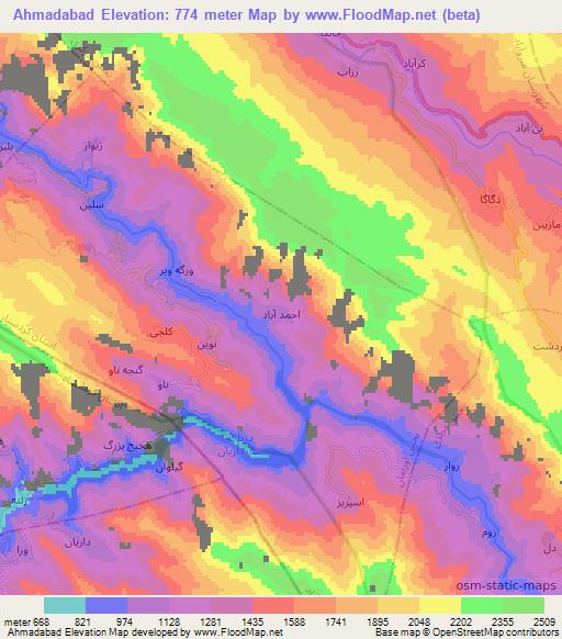 Ahmadabad,Iran Elevation Map
