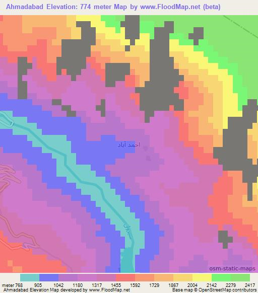 Ahmadabad,Iran Elevation Map