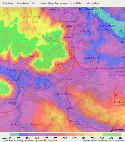 Ludres,France Elevation Map