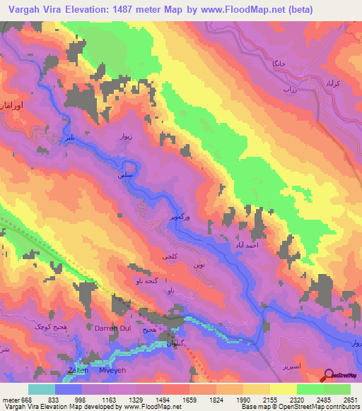 Vargah Vira,Iran Elevation Map
