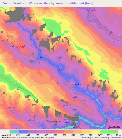 Selin,Iran Elevation Map