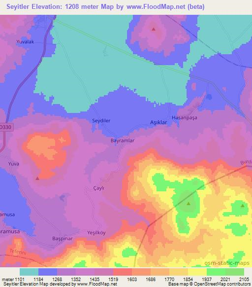 Seyitler,Turkey Elevation Map