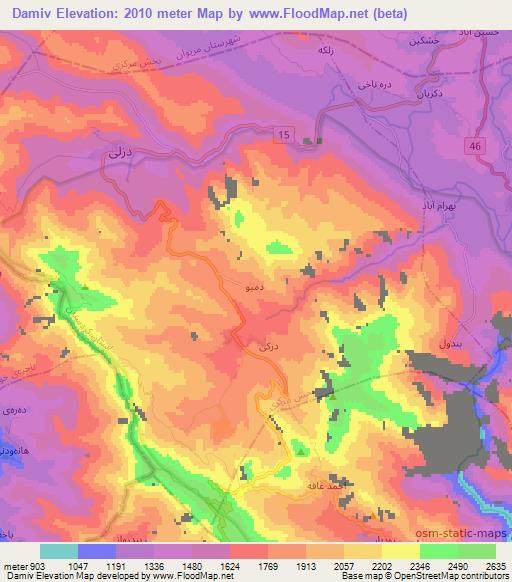 Damiv,Iran Elevation Map
