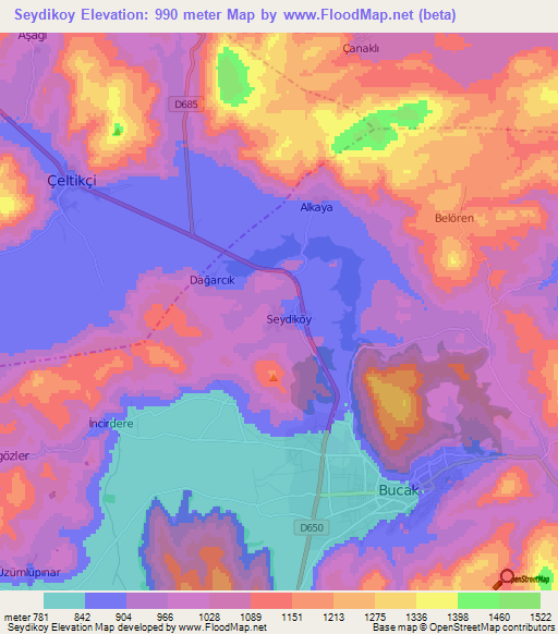Seydikoy,Turkey Elevation Map