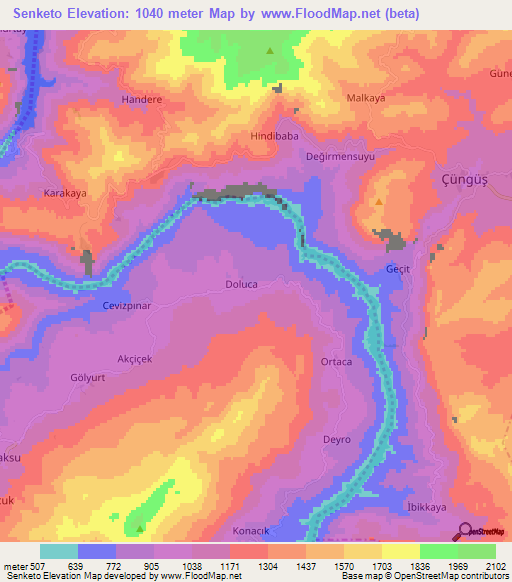 Senketo,Turkey Elevation Map