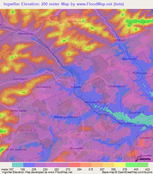 Ingwiller,France Elevation Map
