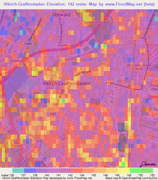 Illkirch-Graffenstaden,France Elevation Map