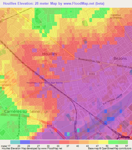 Houilles,France Elevation Map