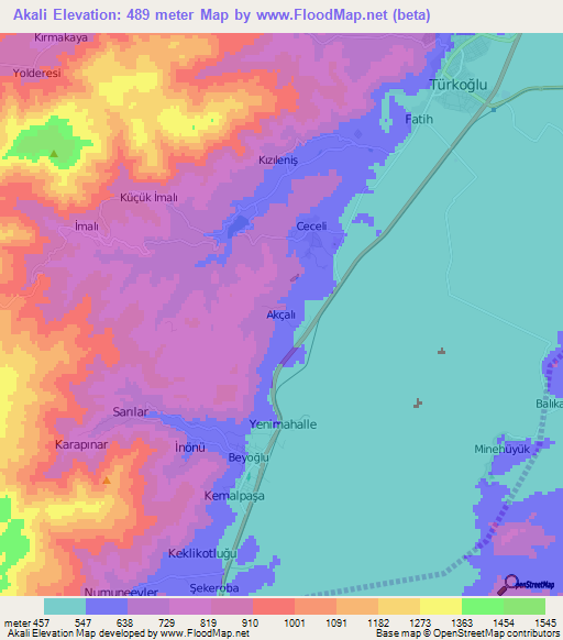 Akali,Turkey Elevation Map