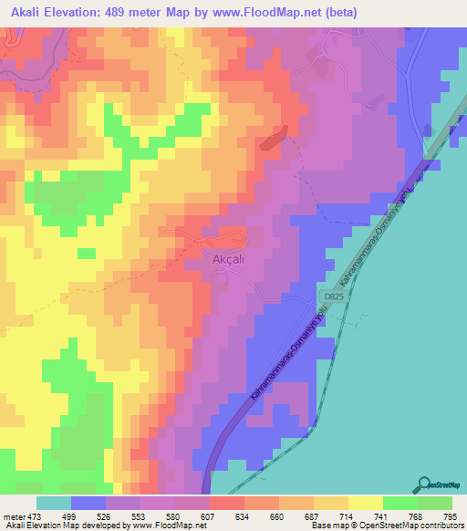 Akali,Turkey Elevation Map