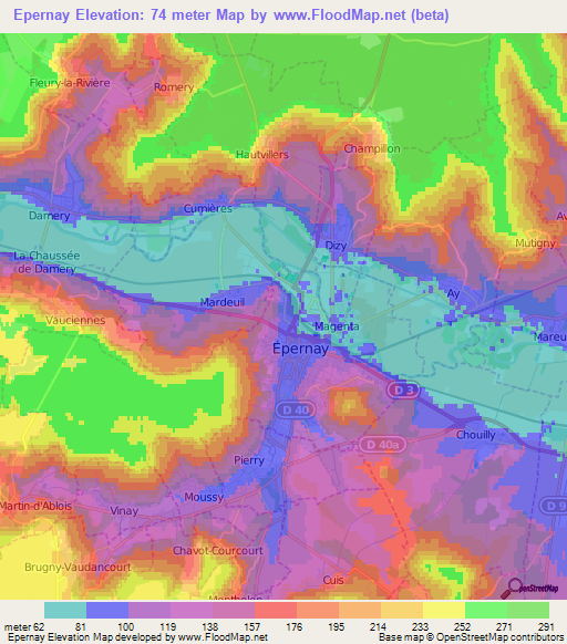 Epernay,France Elevation Map