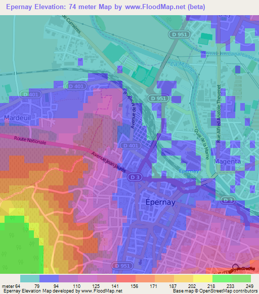 Epernay,France Elevation Map