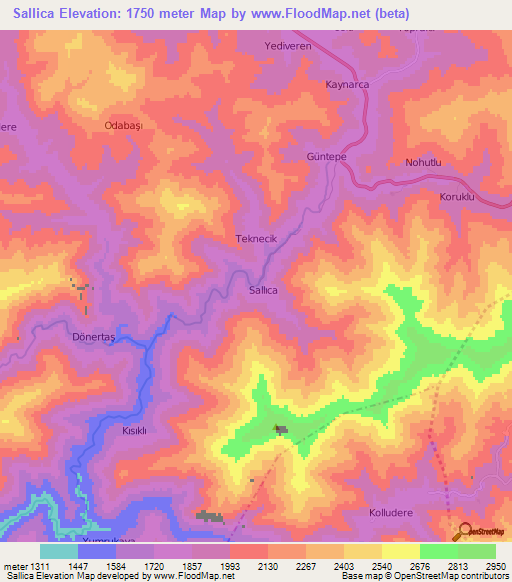 Sallica,Turkey Elevation Map