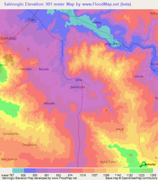 Sahinoglu,Turkey Elevation Map