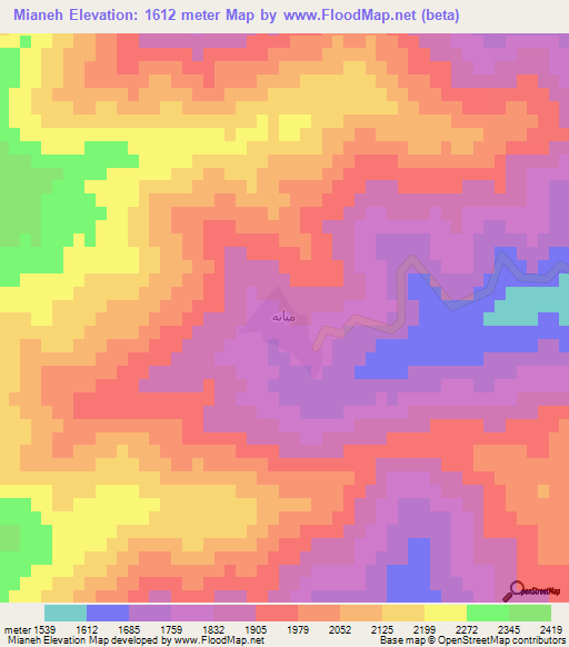 Mianeh,Iran Elevation Map