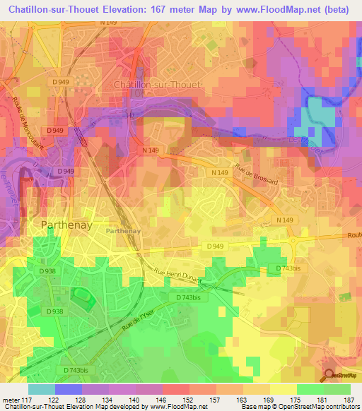 Chatillon-sur-Thouet,France Elevation Map