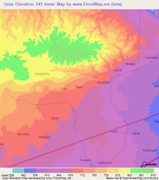Ozan,Turkey Elevation Map