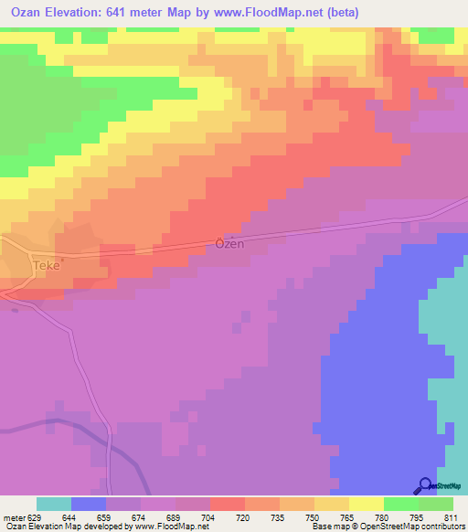 Ozan,Turkey Elevation Map