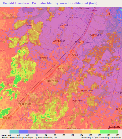 Benfeld,France Elevation Map